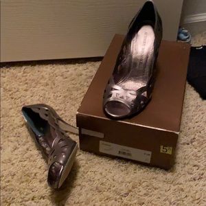 Audrey Brooke Gunmetal French Metallic peep toe
